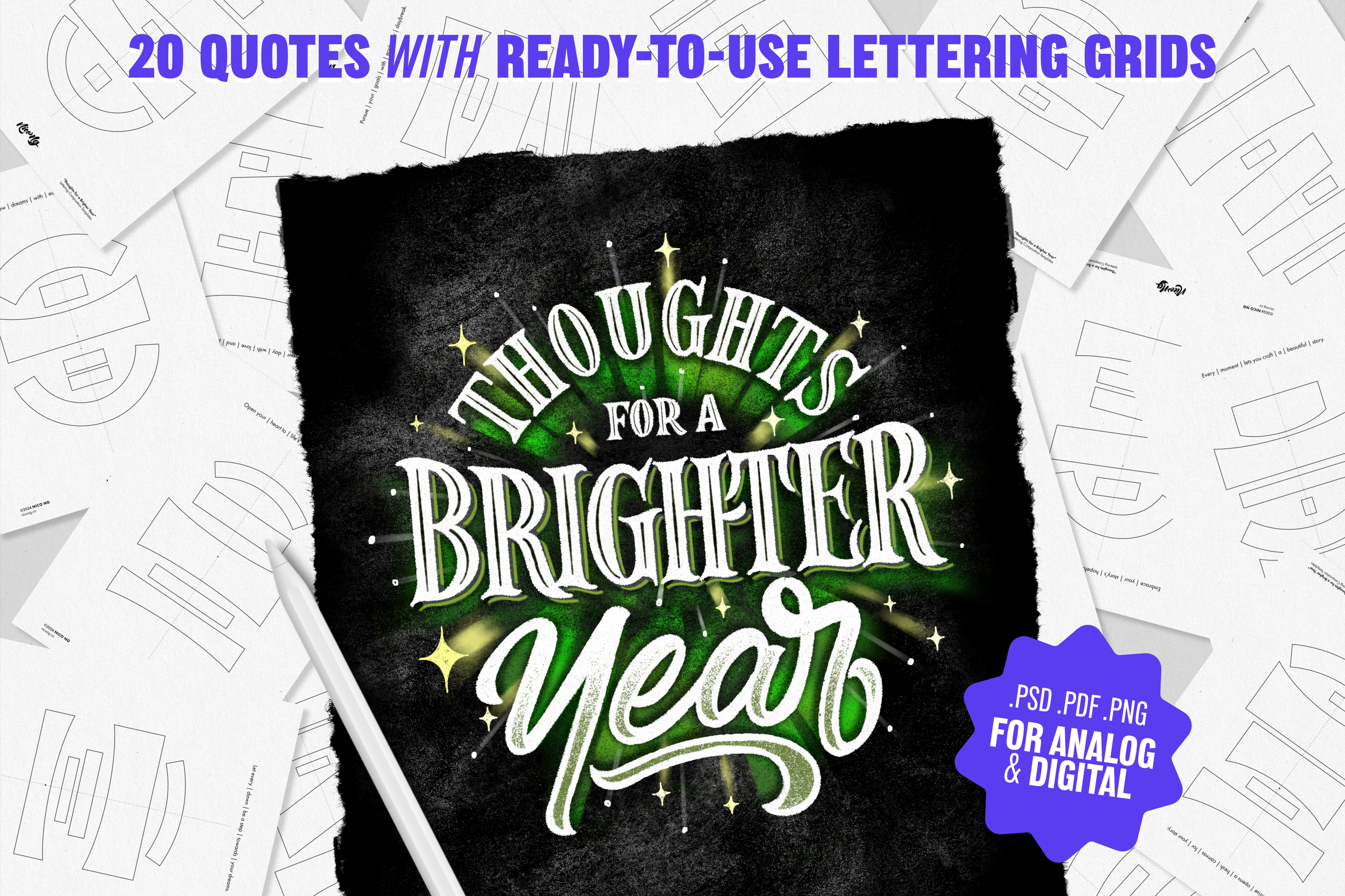 "Thoughts for a Brighter Year" Lettering Templates