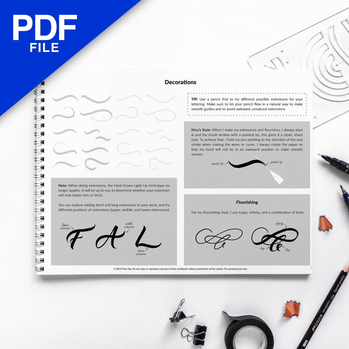 [PDF] Brush Lettering Workbook by Nico Ng